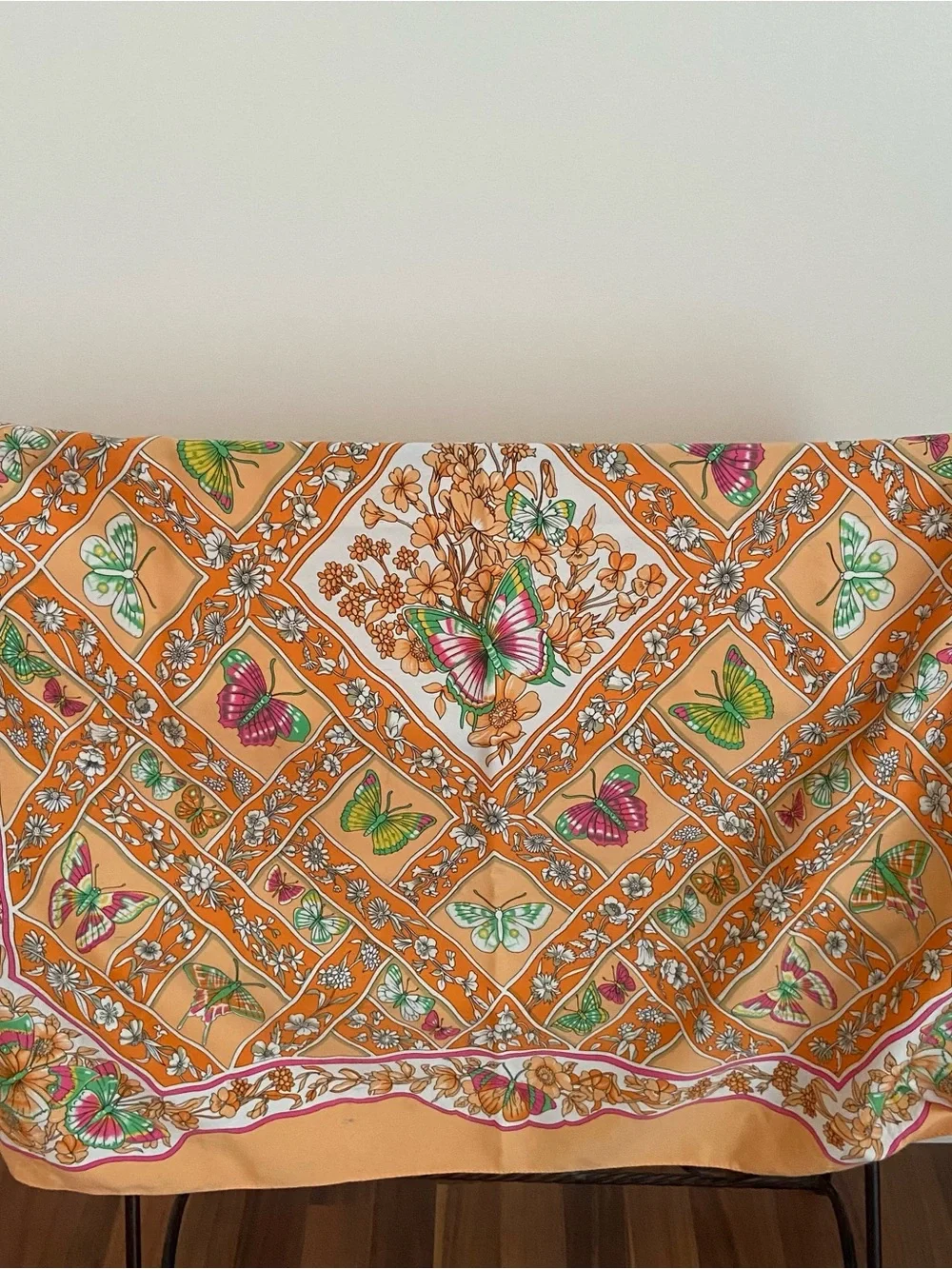 Source Unknown Orange Butterfly Print Silk Scarf